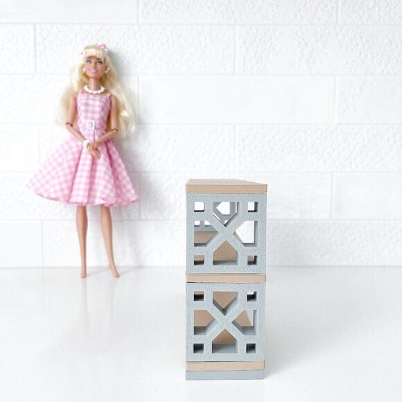 Miniature Mid-Century Modern Breeze Blocks Bookshelf X-Square 1:6 Scale Barbie - Picture 3 of 3
